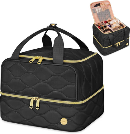 YOREPEK Travel Makeup Organizer Bag – 2-Layer Portable Cosmetic Case for Women (Black)