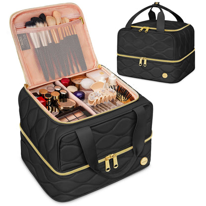 YOREPEK Travel Makeup Organizer Bag – 2-Layer Portable Cosmetic Case for Women (Black)