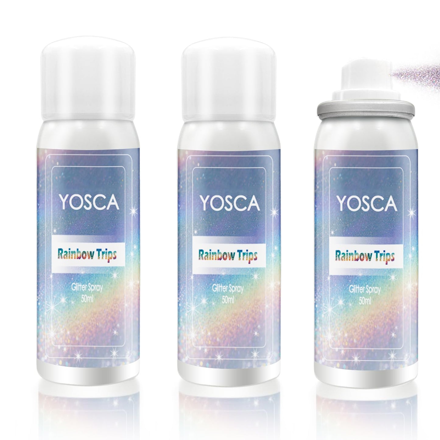 Yosca Body Glitter Spray 3-Pack – Silver Holographic Shine for Skin, Hair & Clothes