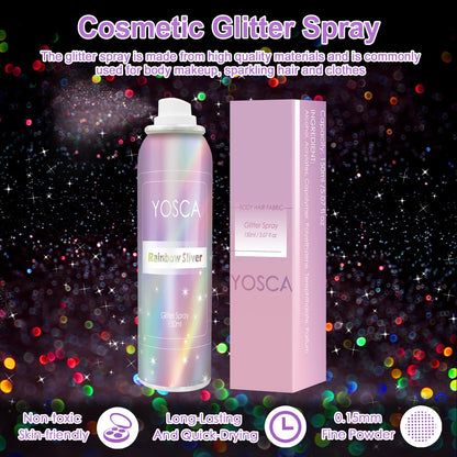 YOSCA Body Glitter Spray 150ML – Holographic Sparkle for Hair, Skin & Clothes