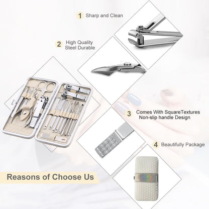 Yougai 18-Piece Nail Clippers Set – Stainless Steel Manicure Kit with Luxury Travel Case