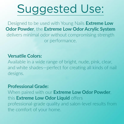 Young Nails Extreme Low Odor Nail Liquid Monomer – MMA Free, Non-Yellowing, 6 Fl Oz