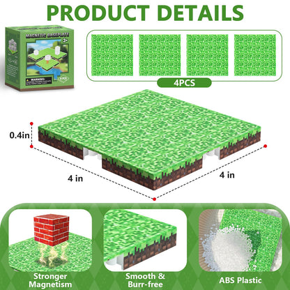 Youngyes Magnetic Baseplates (4-Pack) 4x4 Grid for Magnetic Building Blocks | STEM Toys