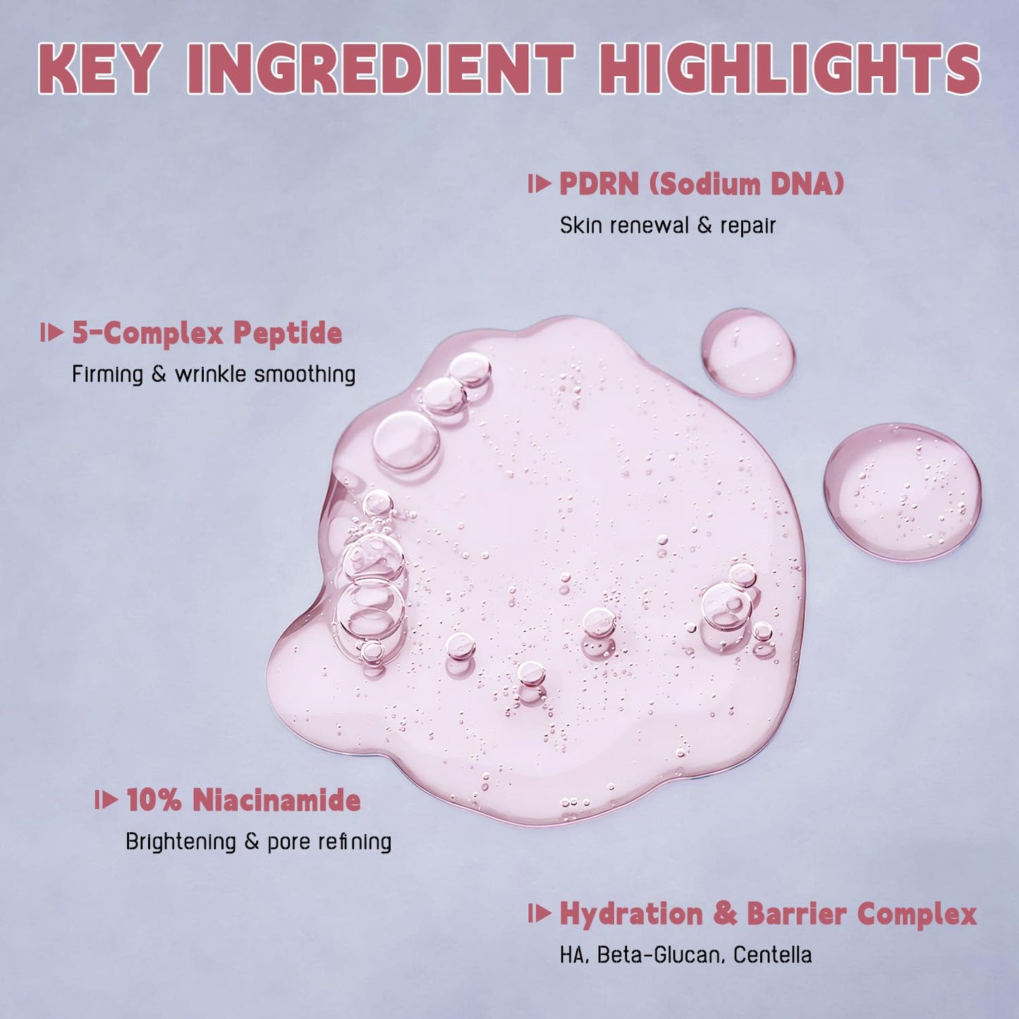 YOUNGYOUNGLOVE Pink Collagen Peptide PDRN Serum – 10% Niacinamide & Hyaluronic Acid, 1.69 oz