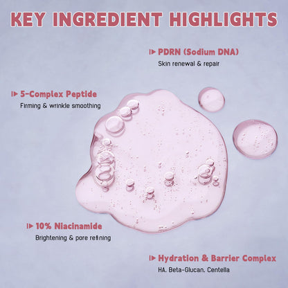 YOUNGYOUNGLOVE Pink Collagen Peptide PDRN Serum – 10% Niacinamide & Hyaluronic Acid, 1.69 oz