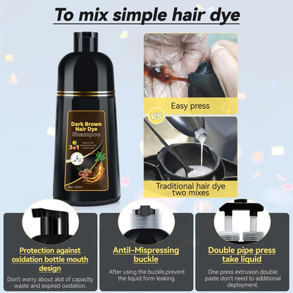 YOURTONE Dark Brown Hair Dye Shampoo 3-in-1 | Ammonia-Free Gray Coverage 16.9 fl oz