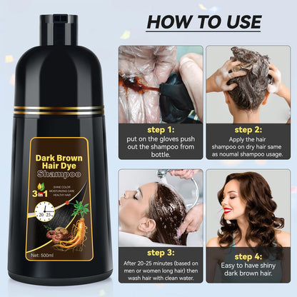 YOURTONE Dark Brown Hair Dye Shampoo 3-in-1 | Ammonia-Free Gray Coverage 16.9 fl oz