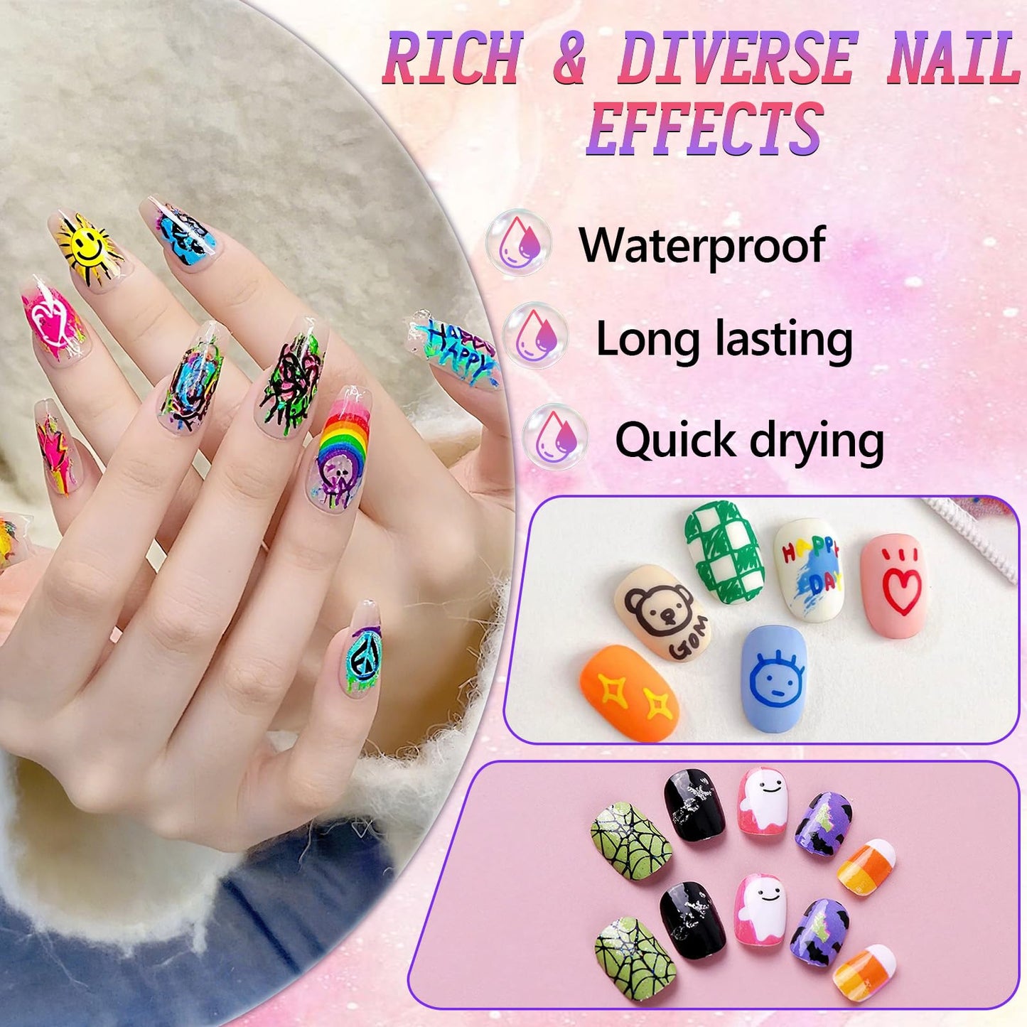 YOUSHEME 12 Color Nail Art Pens Set – 0.5mm Quick-Dry Nail Markers for DIY Nail Art