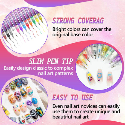 YOUSHEME 12 Color Nail Art Pens Set – 0.5mm Quick-Dry Nail Markers for DIY Nail Art