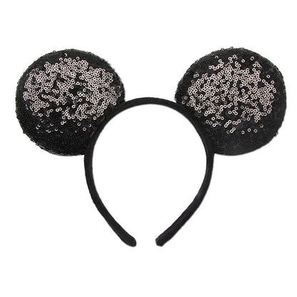 YOVECATHOU Mouse Deluxe Ear Bow Headbands – Sequin Hair Accessories for Cosplay, Party & Costume (Black)
