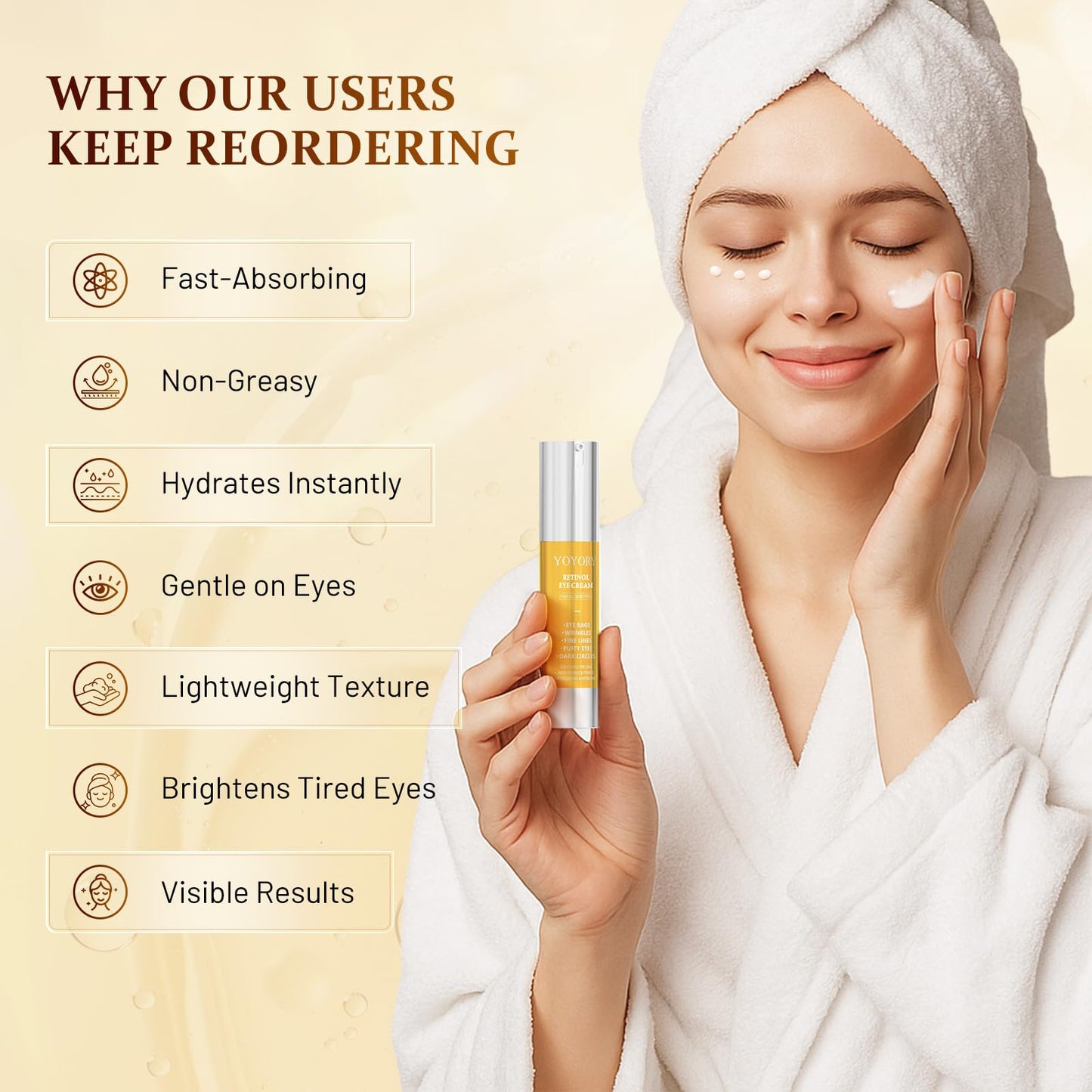 YOYORY Retinol Eye Cream for Dark Circles — 0.66 fl oz (Gold)