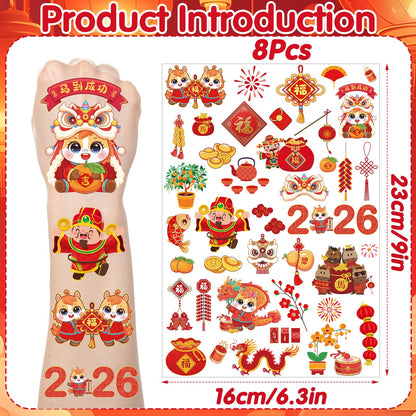 Yoyuspy Chinese New Year Tattoos – 200+ Designs, 8 Sheets, Horse Zodiac & Red Envelopes