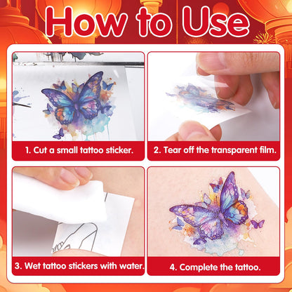Yoyuspy Chinese New Year Tattoos – 200+ Designs, 8 Sheets, Horse Zodiac & Red Envelopes
