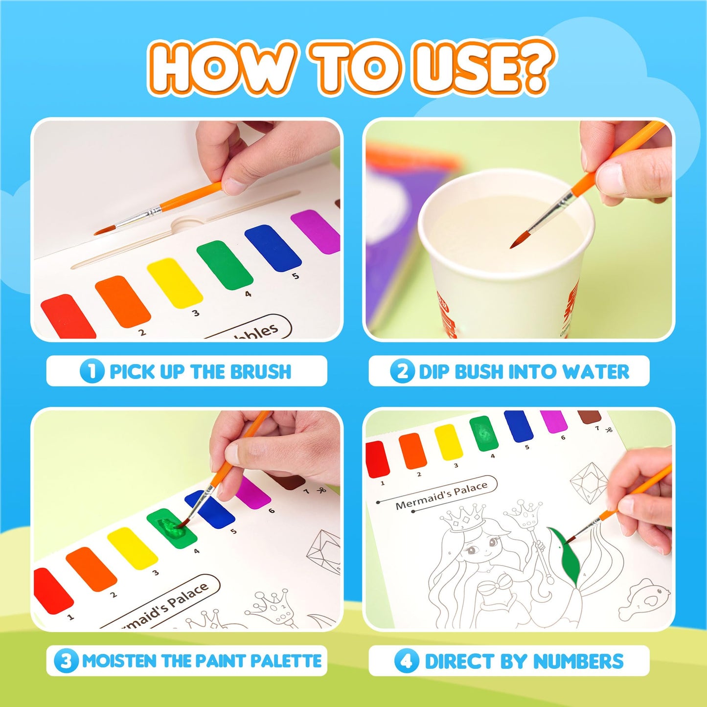YPLUS Mermaid Paint with Water Book for Toddlers – Mess-Free Watercolor Activity Ages 1-6