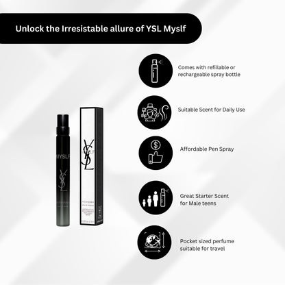 Yves Saint Laurent MYSLF EDP Travel Spray – 0.33 oz (10 ml) – Refillable Woody Floral Perfume for Women