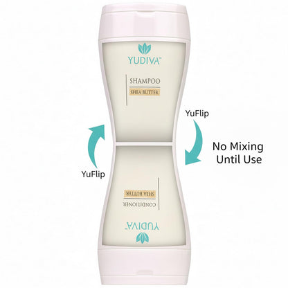 YUDIVA Dual-Chamber Shampoo & Conditioner Set with Shea Butter | Flip-Top Leak-Resistant 15.2 fl oz per side