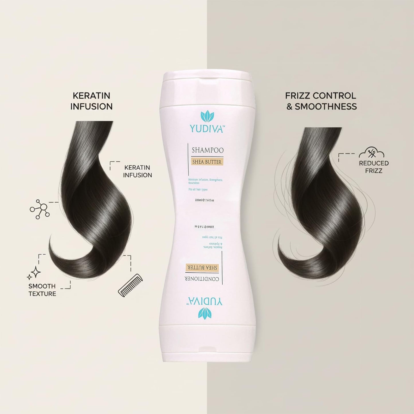 YUDIVA Dual-Chamber Shampoo & Conditioner Set with Shea Butter | Flip-Top Leak-Resistant 15.2 fl oz per side