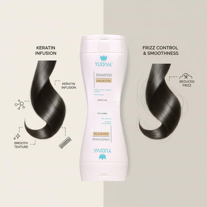 YUDIVA Dual-Chamber Shampoo & Conditioner Set with Shea Butter | Flip-Top Leak-Resistant 15.2 fl oz per side