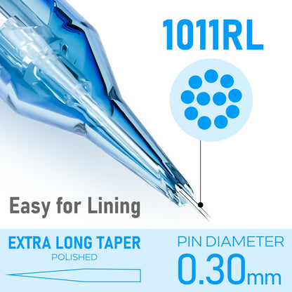 Yuelong Tattoo Cartridges Needles #04 Bugpin 3 Round Liner with Membrane – 20Pcs (0403RLL)
