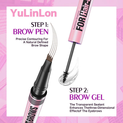 Yulinlon 2-in-1 Eyebrow Pen & Gel | 4-Tip Ultra-Precise, 5 Natural Shades, Waterproof