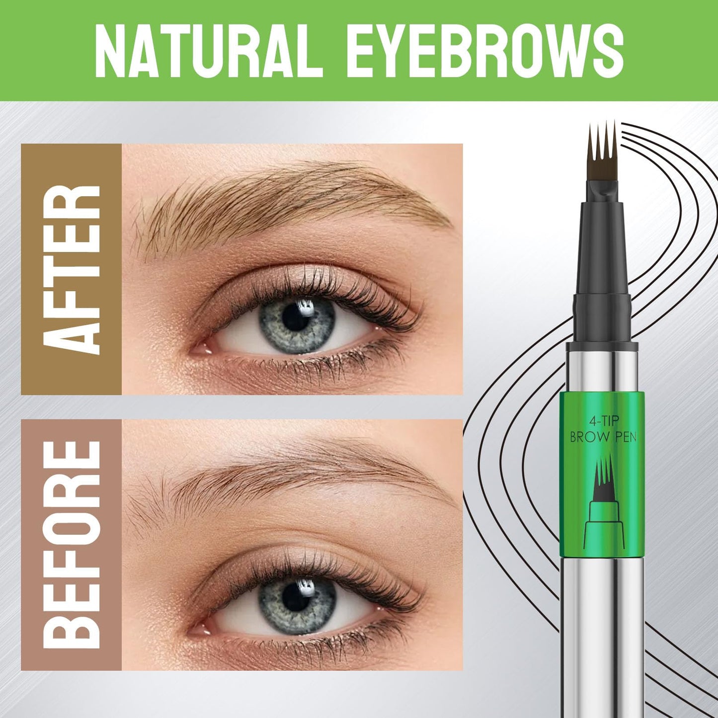 Yulinlon 4-Tip Eyebrow Pen – Waterproof Micro-Fork Brow Tattoo, Natural 3D Look, 1ml (02 Brown)