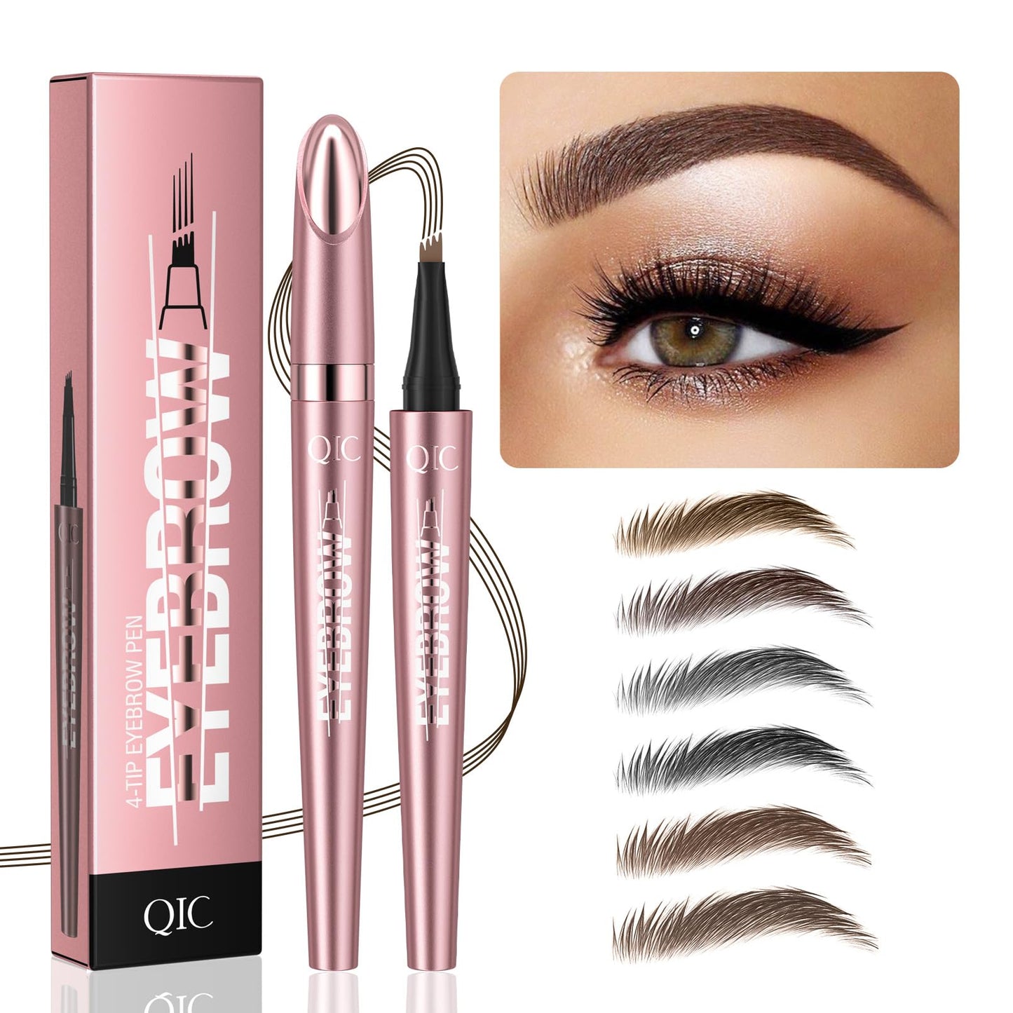 Yulinlon Q708 3D Microblading Eyebrow Pencil – Waterproof, 4-Tip Micro-Fork for Natural Brows (All Skin Tones, 5 Brown)