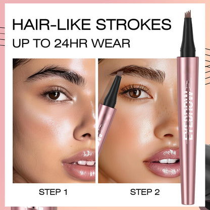Yulinlon Q708 3D Microblading Eyebrow Pencil – Waterproof, 4 Shades, Dual-Ended with Micro-Fork Tip (3#Grey)
