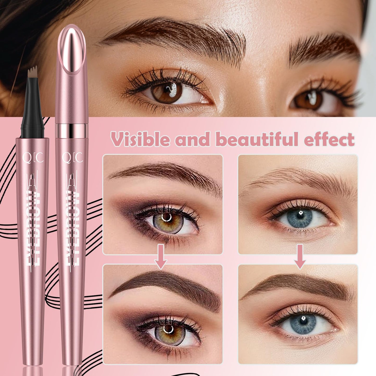 Yulinlon Q708 3D Microblading Eyebrow Pencil – Waterproof, 4-Tip Micro-Fork for Natural Brows (All Skin Tones, 5 Brown)