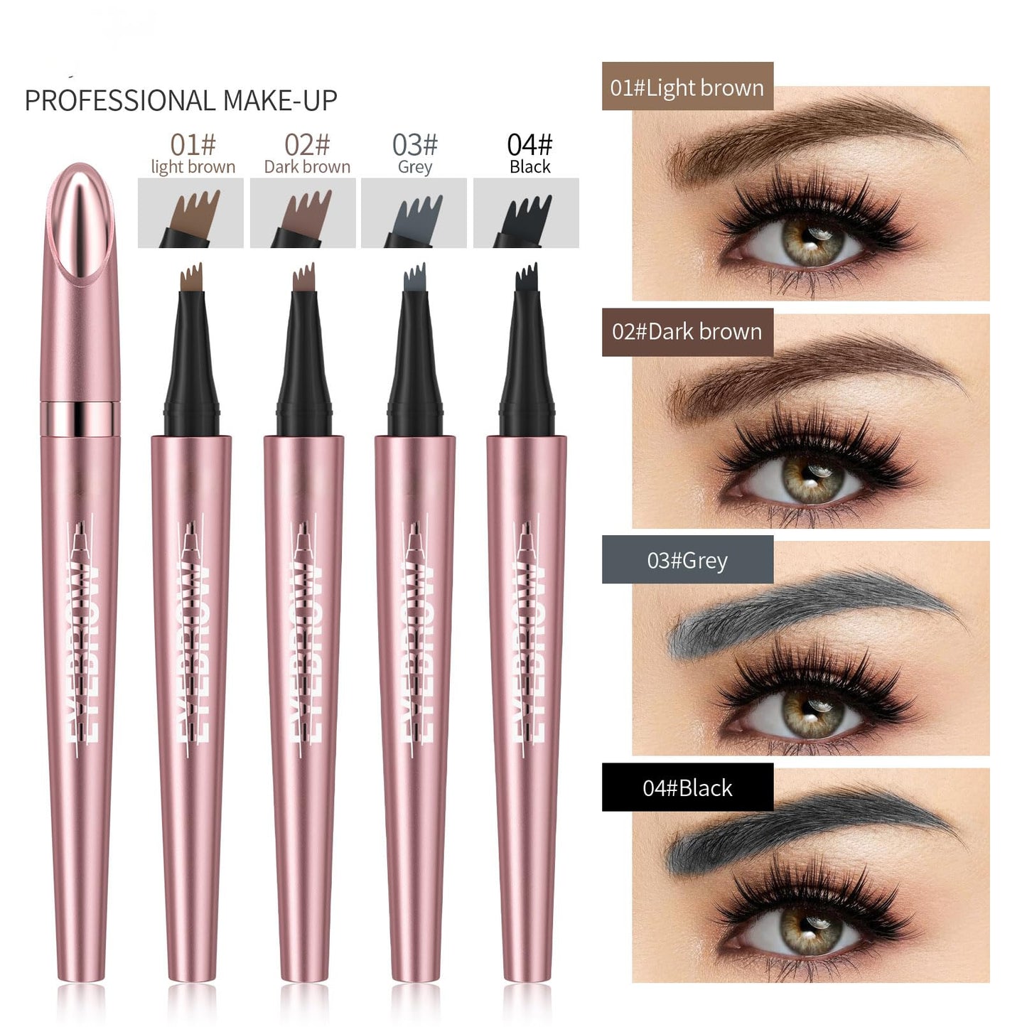 Yulinlon Q708 3D Microblading Eyebrow Pencil – Waterproof, 4 Shades, Dual-Ended with Micro-Fork Tip (3#Grey)
