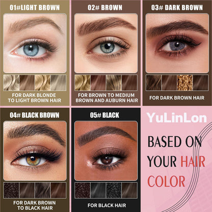 Yulinlon 2-in-1 Eyebrow Pen & Gel - 4-Tip Precision, Waterproof, 5 Natural Shades (02 Brown)