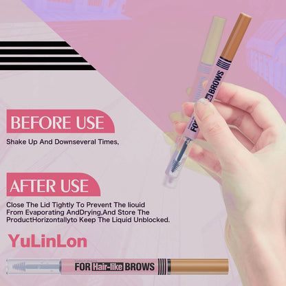 Yulinlon 2-in-1 Eyebrow Pen & Gel | 4-Tip Ultra-Precise, 5 Natural Shades, Waterproof