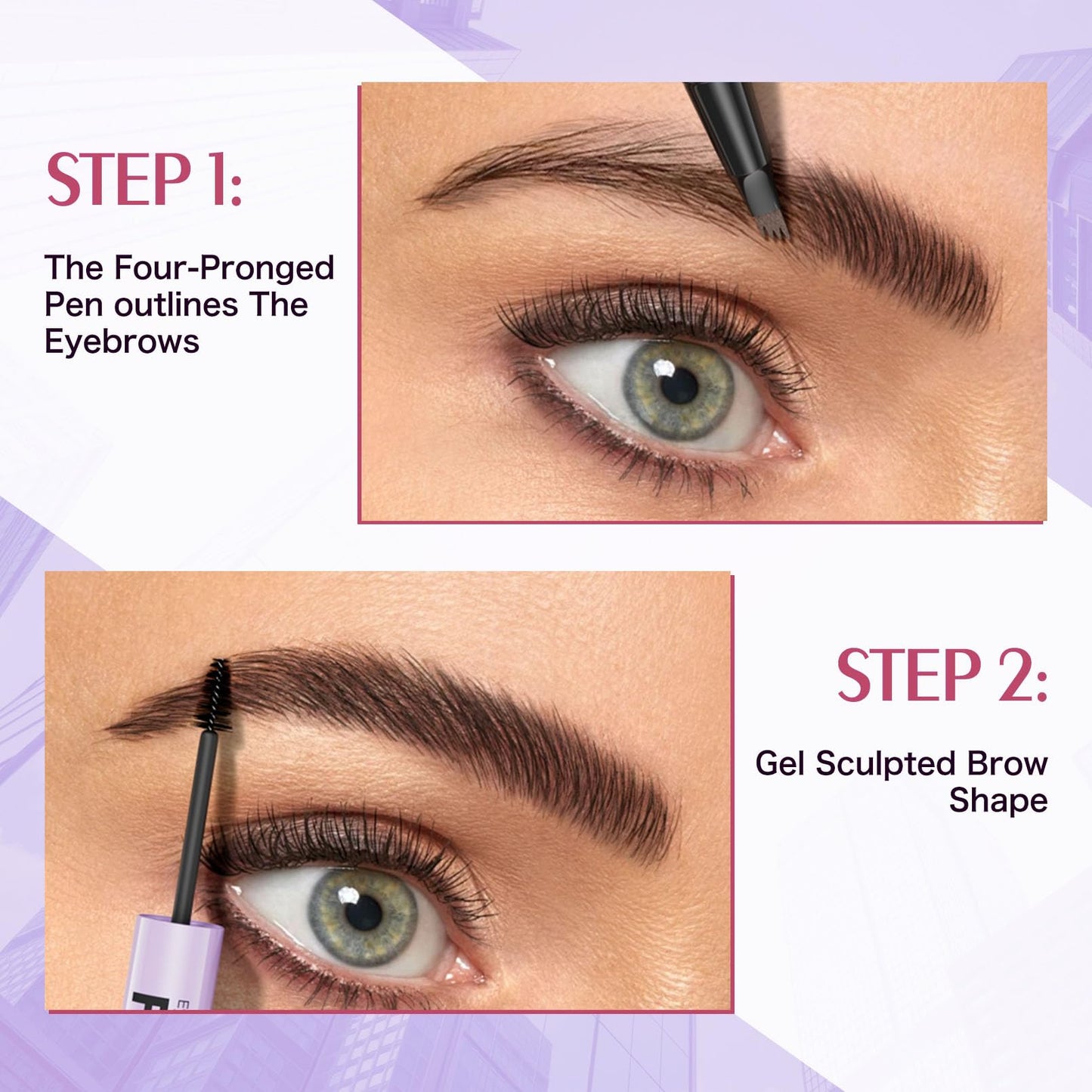 Yulinlon 2-in-1 Eyebrow Pen & Gel - 4-Tip Precision, Waterproof, 5 Natural Shades (02 Brown)