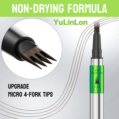 Yulinlon 4-Tip Eyebrow Pen — Waterproof Micro-Fork Tip Brow Pen, Natural 3D Look, 1ml (Dark Brown 03)