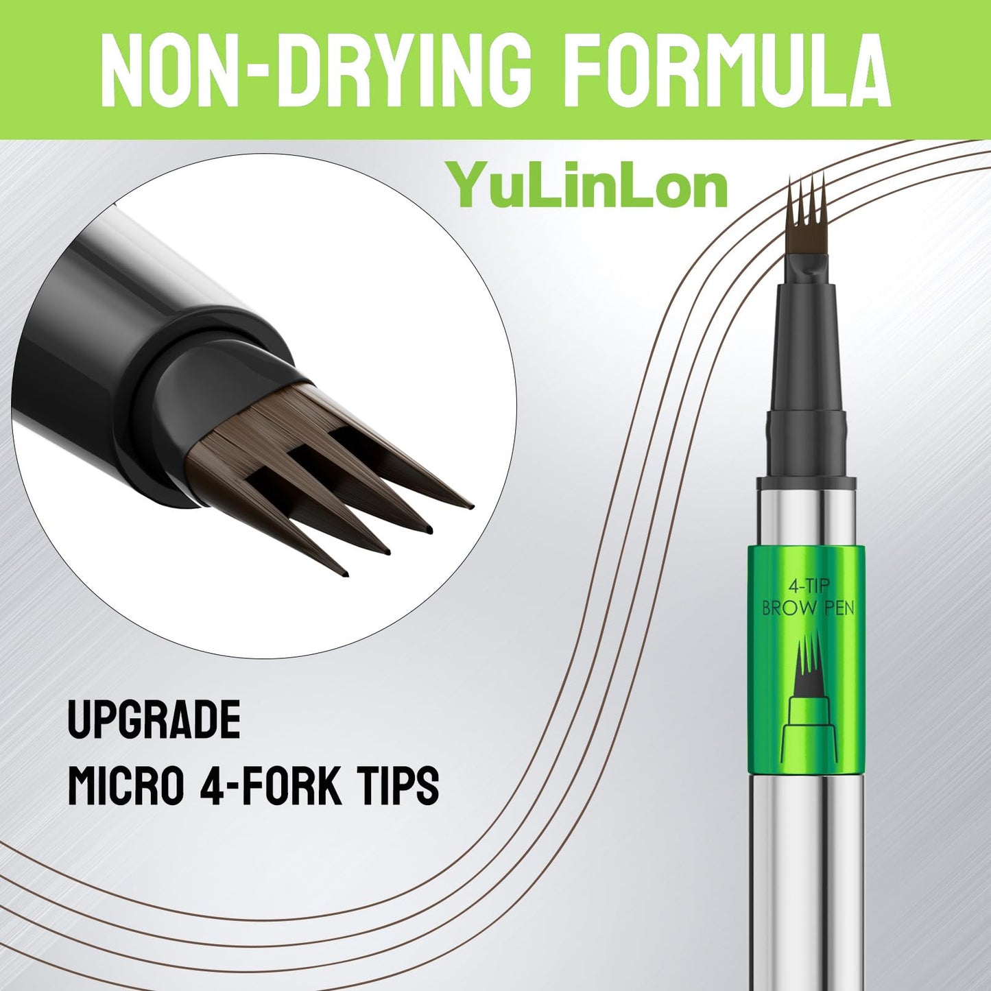 Yulinlon 4-Tip Eyebrow Pen - Waterproof Micro-Fork Brow Tattoo, Natural 3D, 1ml (04# Black Brown)