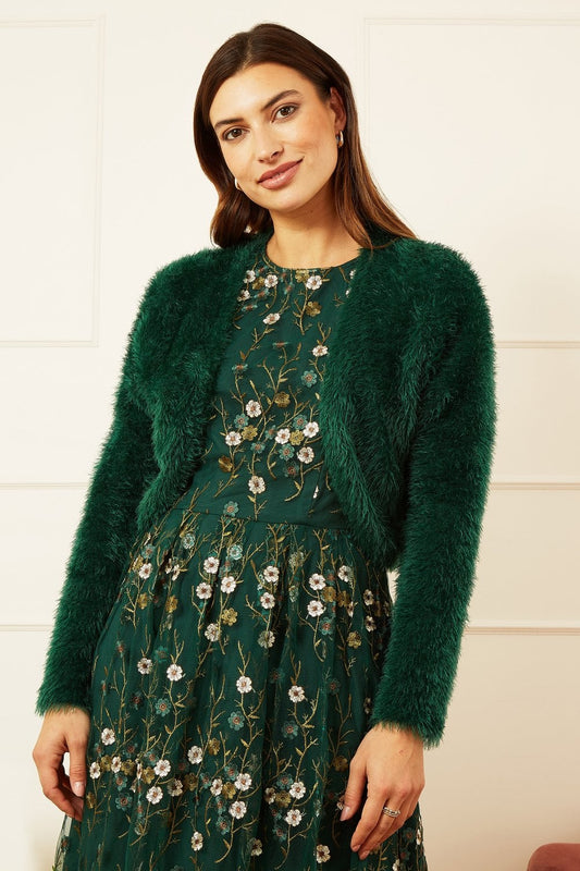 Yumi Green Eyelash Knit Bolero
