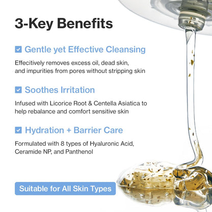 YUMU Licorice Deep Pore Facial Cleanser – Hydrating Gel Cleanser with Centella Asiatica, Ceramide NP & Hyaluronic Acid (150ml)