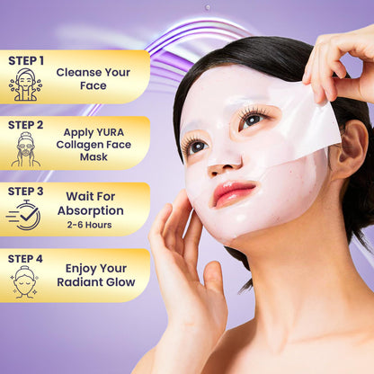 Yura Clean Collagen Face Mask – Korean Overnight Bio-Collagen Sheet Mask for Glowing, Hydrated & Firm Skin – 4 Pack