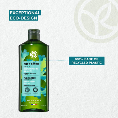 Yves Rocher Pure Detox Purifying Shampoo with Organic Algae – Sulfate-Free for Normal & Oily Hair (300 ml)