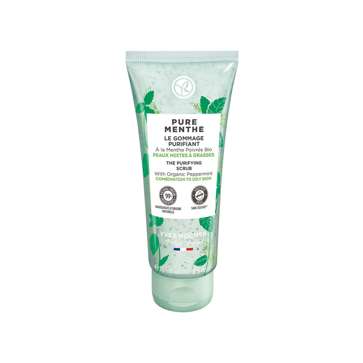 Yves Rocher Purifying Scrub – Pure Menthe for Combination to Oily Skin, 2.5 oz (75 ml) | 1 Ct