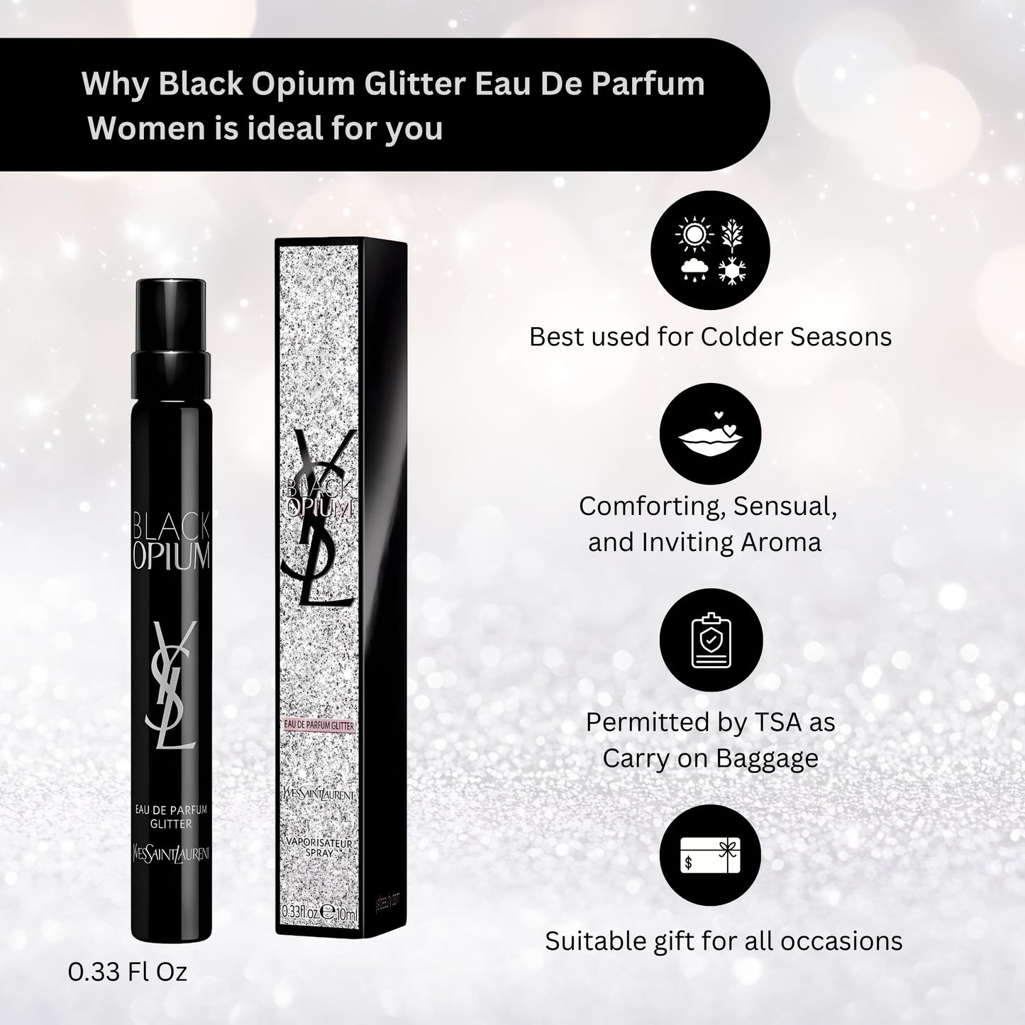 Yves Saint Laurent Black Opium Glitter EDP – Travel Size 0.33 oz for Women