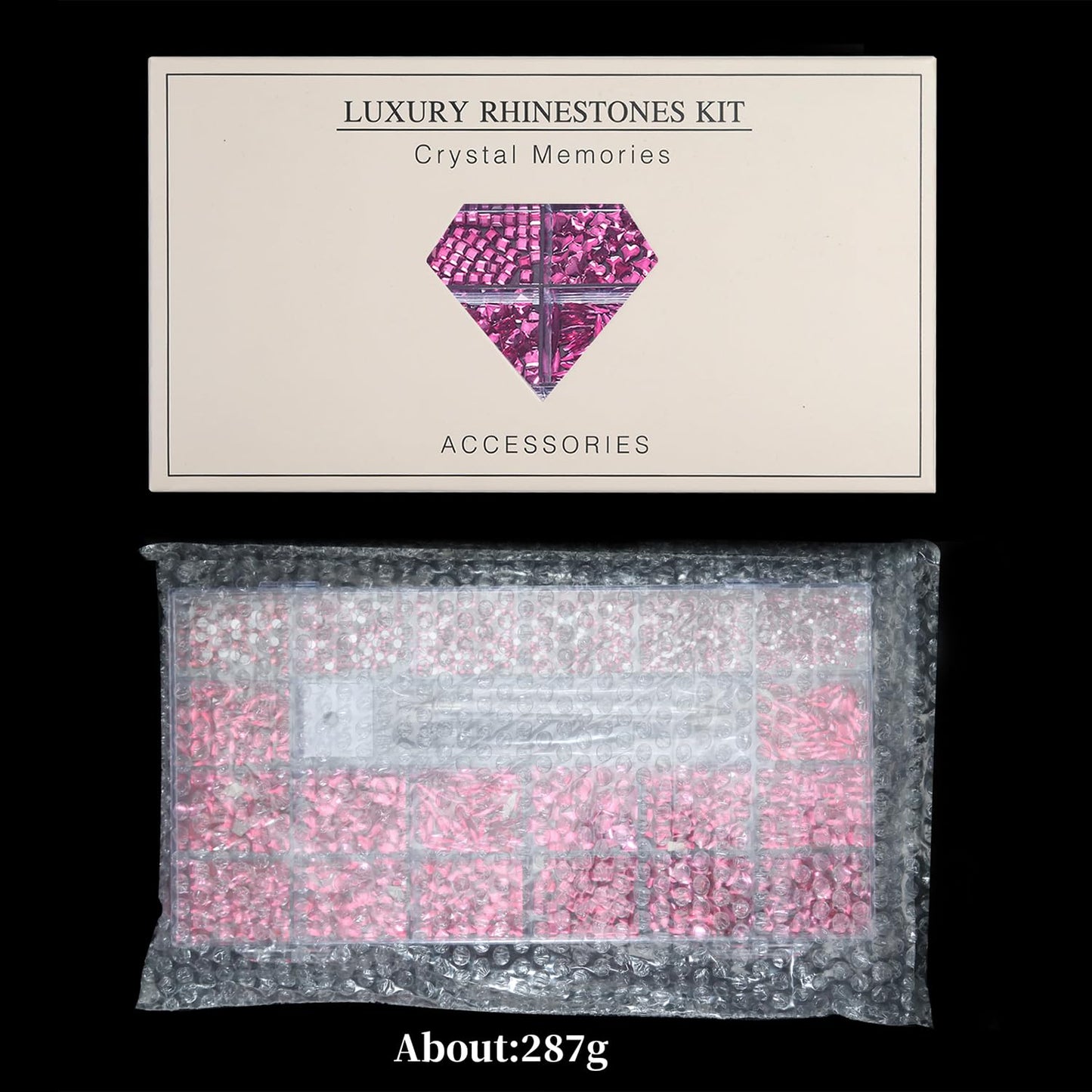 Yzzseven Rose Pink Diamonds & 2100 Flat Rhinestones – 20 Styles DIY Nail Art Crystals
