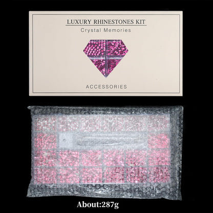 Yzzseven Rose Pink Diamonds & 2100 Flat Rhinestones – 20 Styles DIY Nail Art Crystals
