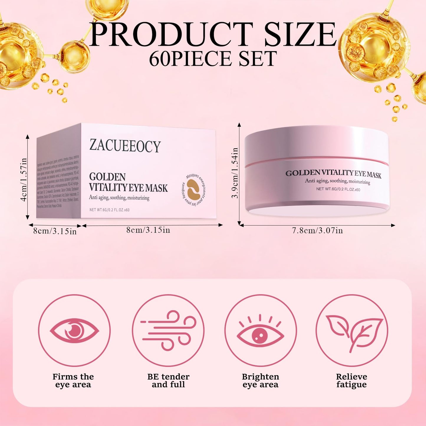 ZACUEEOCY Under Eye Mask | Peptide Collagen Hydrogel Patches for Puffy Eyes & Dark Circles | 60 Patches
