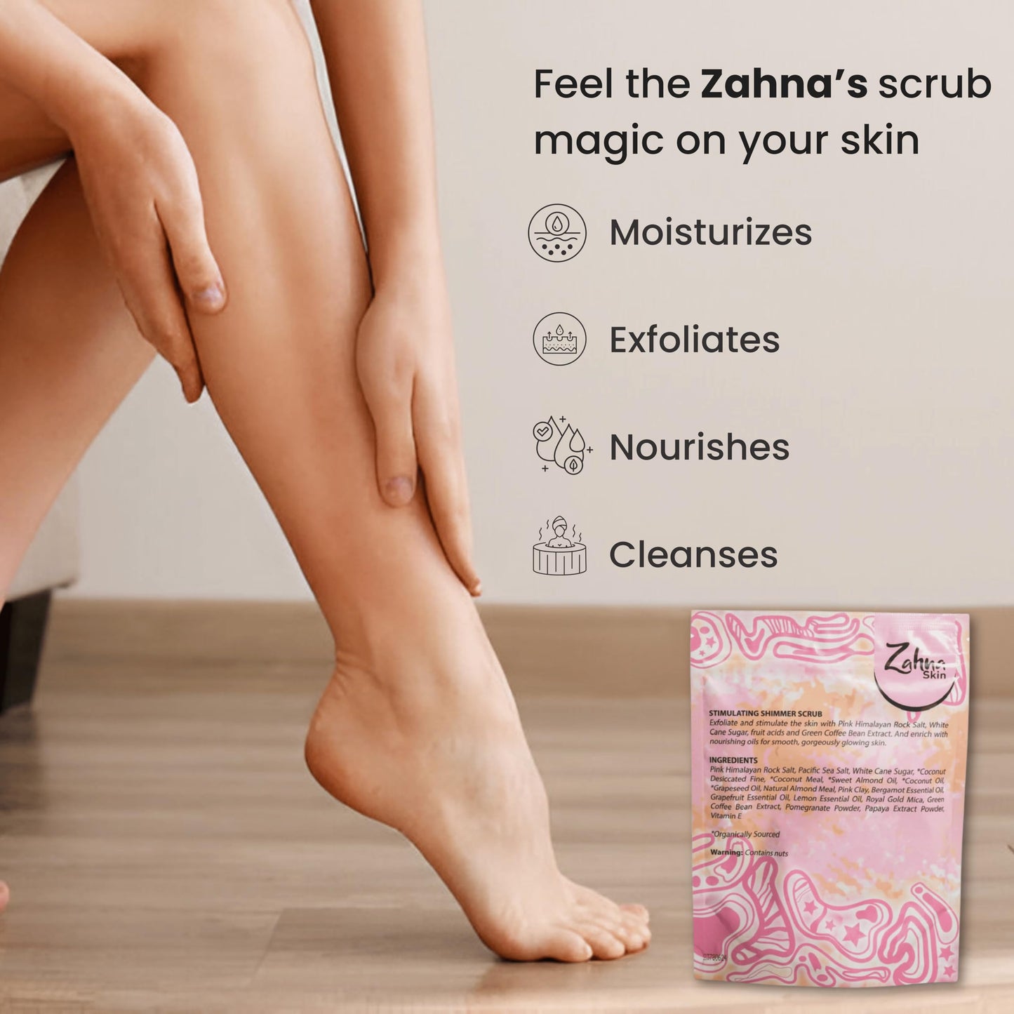 Zahna Skin Pink Himalayan Exfoliating Body Scrub – 100% Natural & Vegan for Women