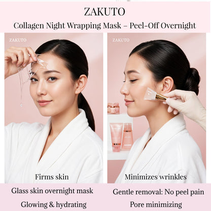 ZAKUTO Korean Formula Collagen Wrapping Mask – Overnight Peel-Off Hydration for Glass Skin