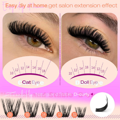 Zanlufly Lash Clusters Wispy Eyelash Extensions 200PCS DIY D-Curl 10-18mm