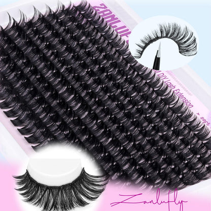 Zanlufly Lash Clusters Wispy Eyelash Extensions 200PCS DIY D-Curl 10-18mm