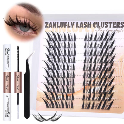 zanlufly Lash Clusters Kit Fox Eye Manga Lash Extensions Kit DIY Eyelashes