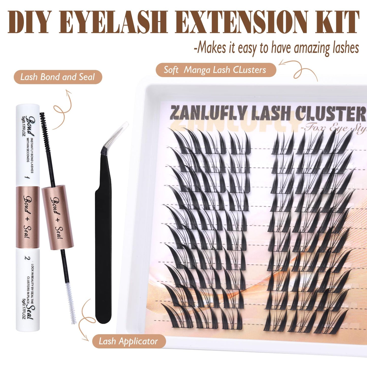 zanlufly Lash Clusters Kit Fox Eye Manga Lash Extensions Kit DIY Eyelashes