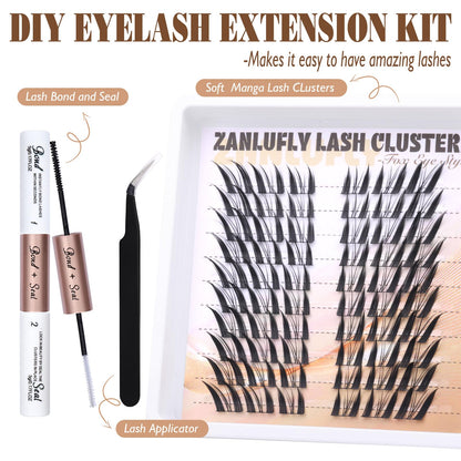 zanlufly Lash Clusters Kit Fox Eye Manga Lash Extensions Kit DIY Eyelashes